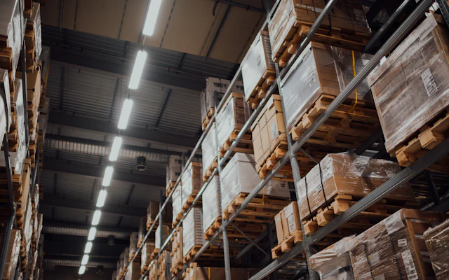 Goods stacked in a warehouse